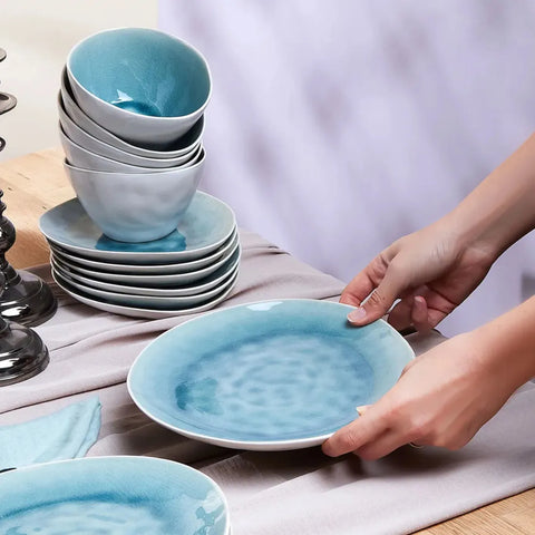 Karaca 30-Piece Reactive Glaze Dinner Set for 6 People, Turquoise