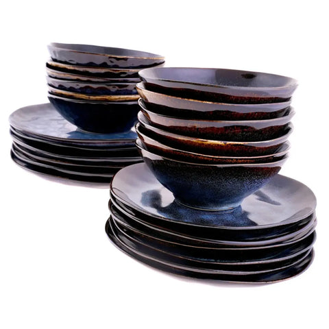 Karaca 24-Piece Reactive Glaze Dinner Set for 6 People, Blue