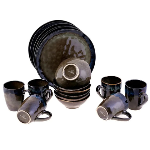 Karaca 18-Piece Reactive Glaze Dinner Set for 6 People, Olive Green