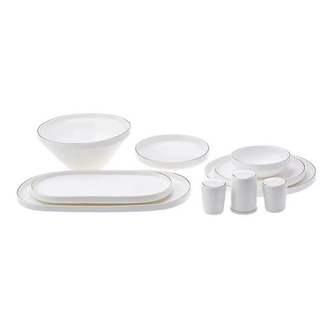 Karaca Streamline Saturn 59-Piece Bone China Dinner Set for 12 People, White Gold