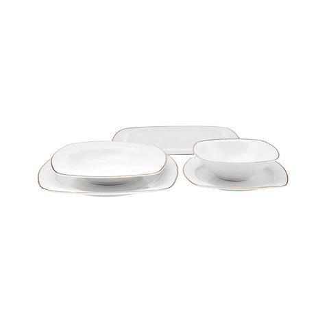 Karaca Roman 27-Piece Porcelain Dinner Set for 6 People, Gold White