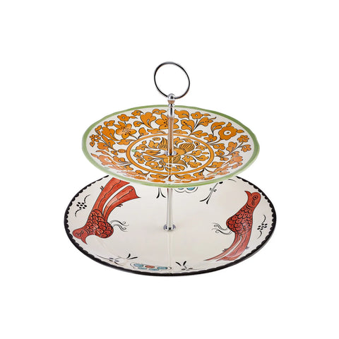 Karaca Paye Seljuk Collection Porcelain 2-Tier Cake Stand, 17cm, Red Multi