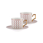 Karaca Jolly Red Ring 4 Piece Porcelain Tea Cup and Saucer Set for 2 People, 220ml, Red Multi