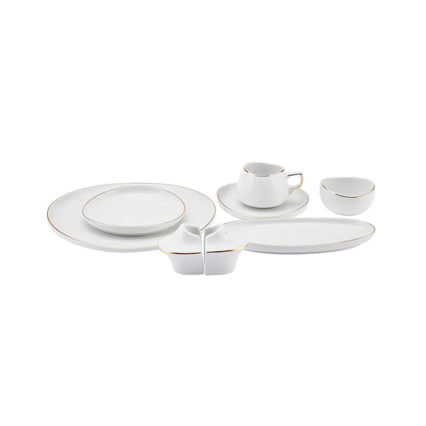 Karaca Streamline Hole 28-Piece New Generation Bone Serveware Set for 6 People, White Gold