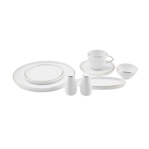 Karaca Streamline Sunset 28-Piece New Generation Bone Serveware Set for 6 People, White Gold