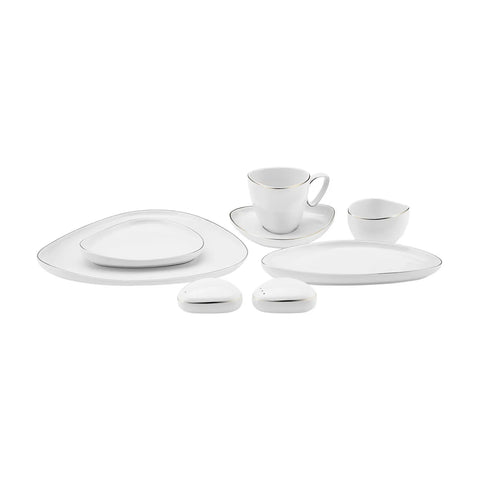 Karaca Streamline Tribe 28-Piece New Generation Bone China Serveware Set for 6 People, White Gold