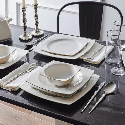 Karaca Lazio 60-Piece Porcelain Dinner Set for 12 People, White