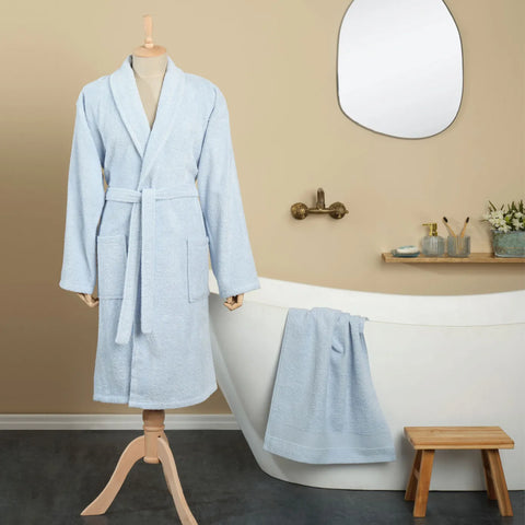 Karaca Home Defy 100% Turkish Cotton Bathrobe Set, XLarge XXLarge, Blue