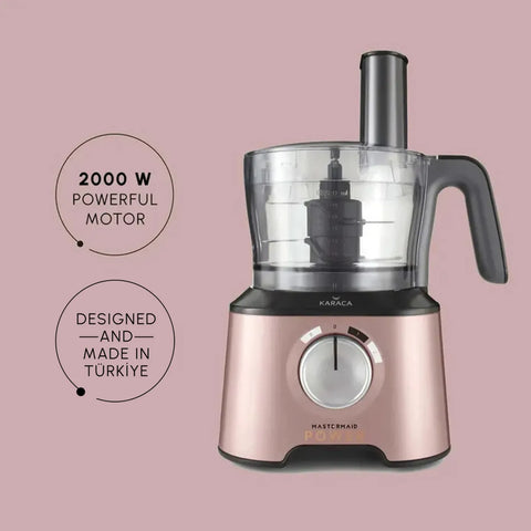 Karaca Mastermaid Power Multifunctional 10 in 1 Food Processor Set, 2000W, 1.5L, Rose Gold