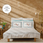 Karaca Home Paye Seljuk Collection 100% Turkish Cotton Duvet Cover Set with Bed Sheet, Double, White Multi