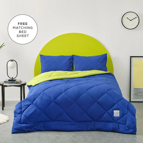 Karaca Home Smart Comfort Blueberry 100% Microfiber Duvet Set with Bed Sheet, Double, Blue Green