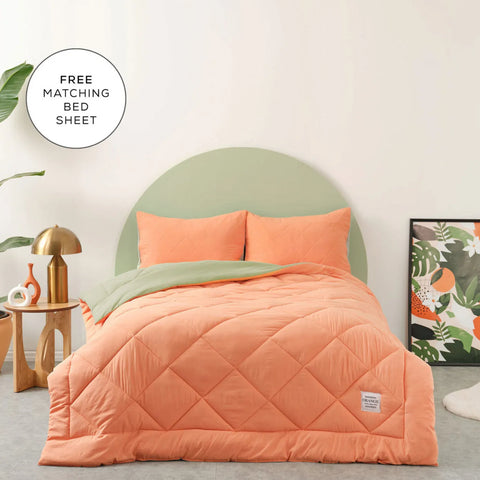 Karaca Home Smart Comfort Orange 100% Microfiber Duvet Set with Bed Sheet, Single, Orange Green