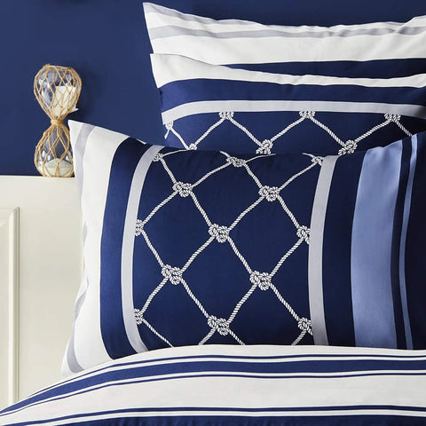 Nautica Knot 100% Turkish Cotton Duvet Cover Set, Super King, 260cmx220cm, Navy Blue Multi