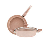 Karaca Rosegold Biogranite 3-Piece Induction Cookware Set, Rose Gold