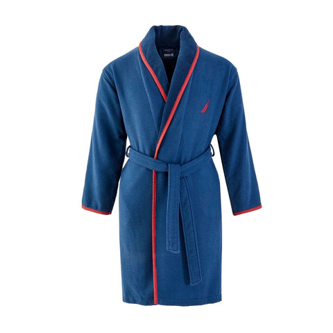 Nautica Home Marlin 100% Turkish Cotton Bathrobe, Large, Navy Blue Red