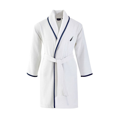 Nautica Home Marlin 100% Turkish Cotton Bathrobe, XLarge, White Navy Blue