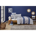 Nautica Bornea 100% Turkish Cotton Duvet Cover Set, Double, 200cmx200cm, Navy Blue White