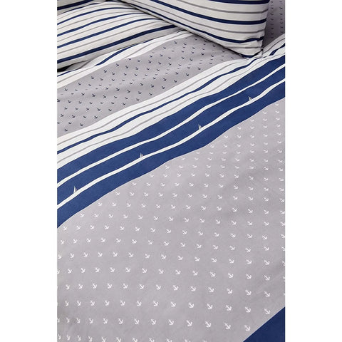 Nautica Bornea 100% Turkish Cotton Duvet Cover Set, Double, 200cmx200cm, Navy Blue White