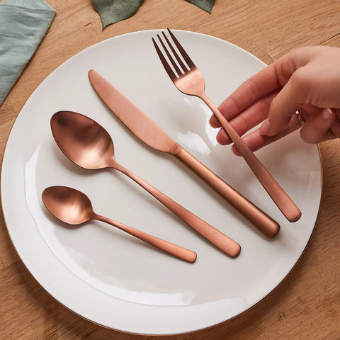 Karaca Nimbus 16 Piece Stainless Steel Cutlery Set for 4 People, Rose Gold