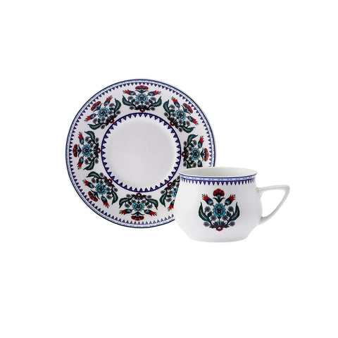 Karaca Çini 12-Piece Porcelain Espresso Turkish Coffee Cup Set for 6 People, 100ml, White Multi