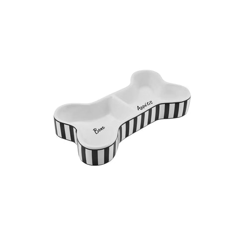 Karaca Bone Appetit 2-Compartment Pet Bowl, 10cmx28cm, White Black