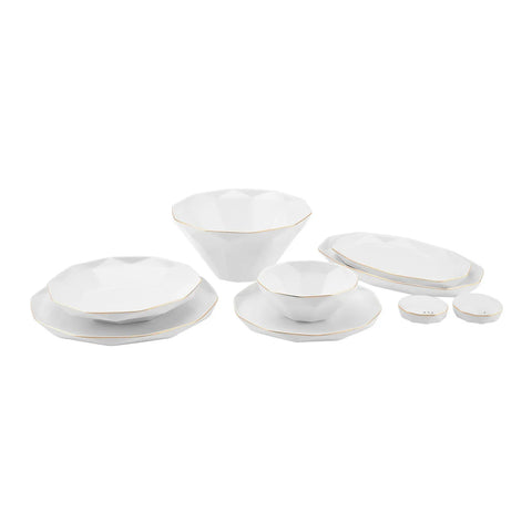 Karaca Streamline Elmas 57-Piece Bone China Dinner Set for 12 People, White Gold