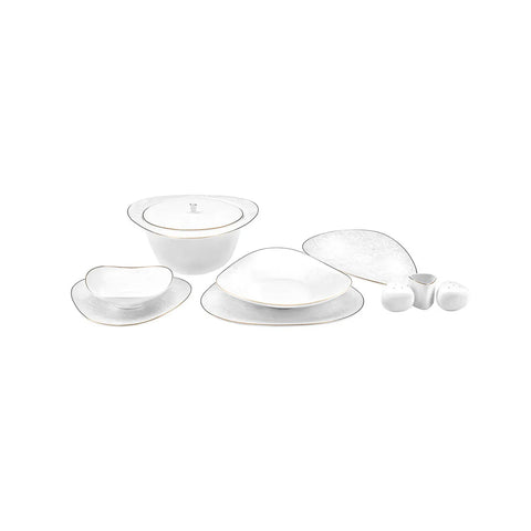 Karaca Fine Pearl Extra Jules 62-Piece Dinner Set for 12 People, White Gold