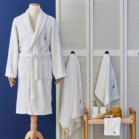 Nautica Home Crew 100% Turkish Cotton Bathrobe, Small, White