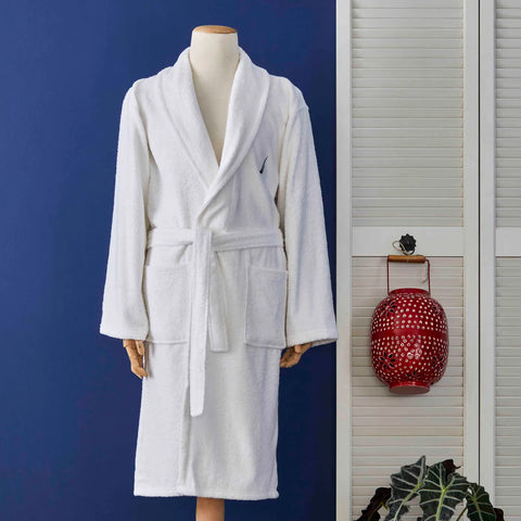 Nautica Home Crew 100% Turkish Cotton Bathrobe, Small, White