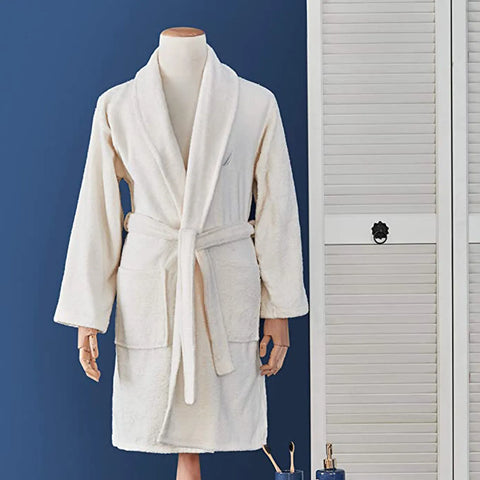 Nautica Home Crew 100% Turkish Cotton Bathrobe, Small, Ivory