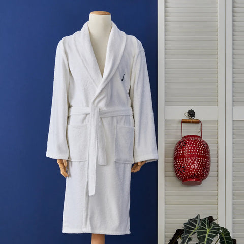 Nautica Home Crew 100% Turkish Cotton Bathrobe, Medium, White