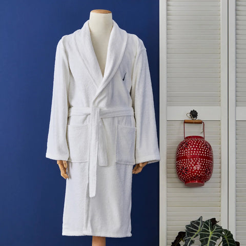 Nautica Home Crew 100% Turkish Cotton Bathrobe, Medium, White