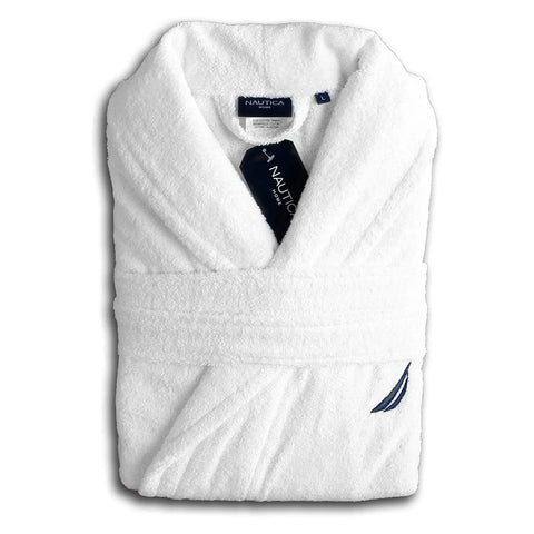 Nautica Home Crew 100% Turkish Cotton Bathrobe, Medium, White