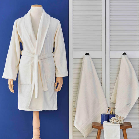 Nautica Home Crew 100% Turkish Cotton Bathrobe, Medium, Ivory