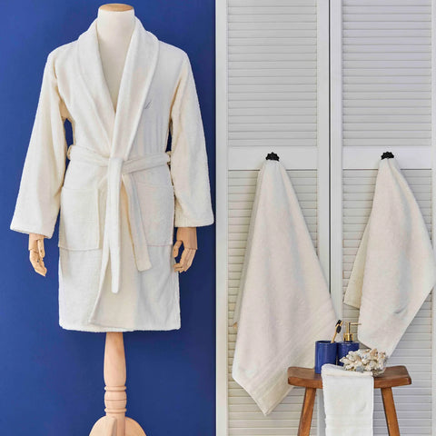 Nautica Home Crew 100% Turkish Cotton Bathrobe, Large, Ivory