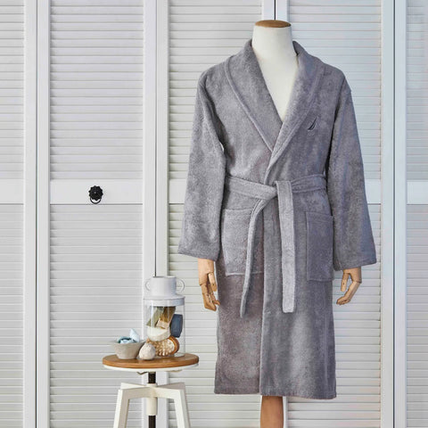 Nautica Home Crew 100% Turkish Cotton Bathrobe, Large, Grey