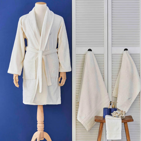 Nautica Home Crew 100% Turkish Cotton Bathrobe, XLarge, Ivory