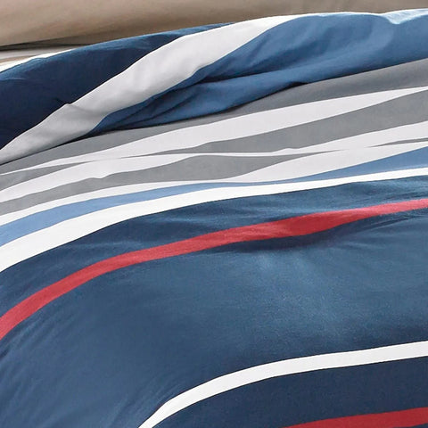 Nautica Bradford 100% Turkish Cotton Duvet Cover Set, Single, 140cmx200cm, Navy Blue Multi