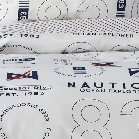 Nautica Discovery 100% Turkish Cotton Duvet Cover Set, Single, 140cmx200cm, White Multi