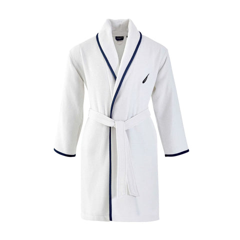 Nautica Home Marlin 100% Turkish Cotton Bathrobe, Medium, White Navy Blue