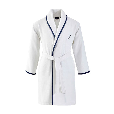 Nautica Home Marlin 100% Turkish Cotton Bathrobe, Large, White Navy Blue