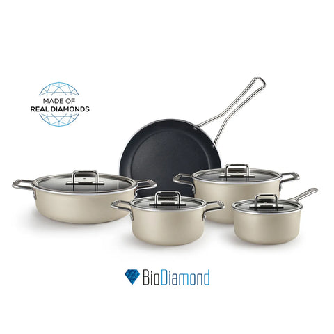 Karaca Mastermaid BioDiamond 9-Piece Cookware Set, Cream Silver