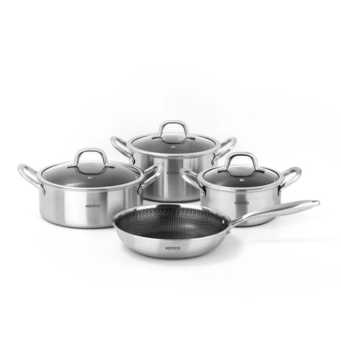 Karaca 3Ply PowerSteel Plus 7-Piece 316+ Stainless Steel Induction Cookware Set, Silver