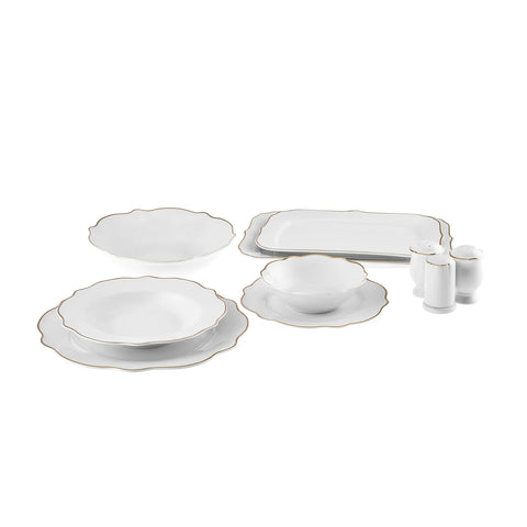 Karaca Pablo 59-Piece Bone China Dinner Set for 12 People, White Gold