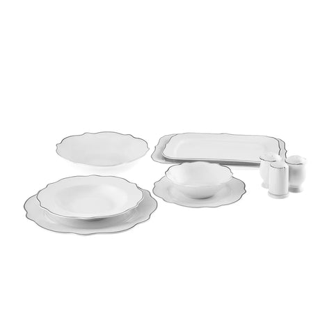 Karaca Pablo 59-Piece Bone China Dinner Set for 12 People, White Platinum