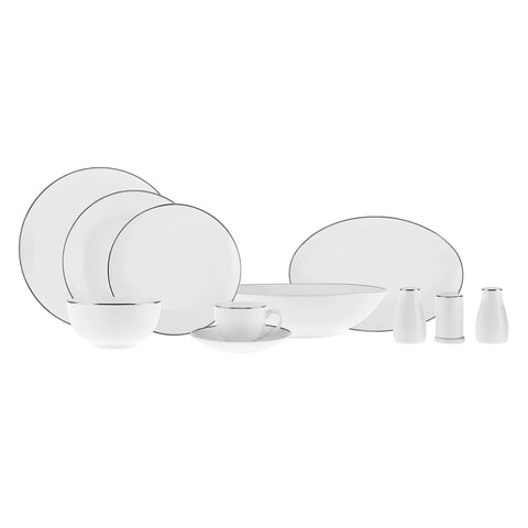 Karaca Rowan 69-Piece Bone China Dinner Set for 12 People, White Platinum