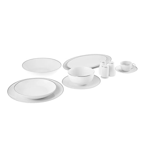 Karaca Rowan 69-Piece Bone China Dinner Set for 12 People, White Platinum