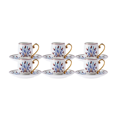 Karaca Finike 12 Piece Porcelain Espresso Turkish Coffee Cup for 6 People, 80ml, White Multi