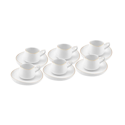 Karaca Hole 12-Piece Porcelain Espresso Turkish Coffee Cup Set for 6 People, 90ml, Gold White