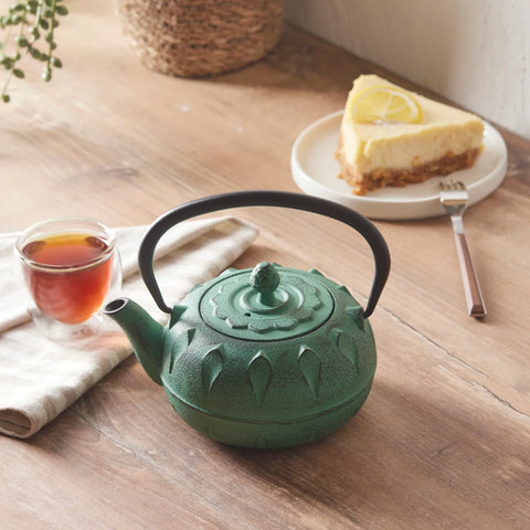 Karaca Greenish Cast Iron Induction Teapot, 600ml, Green Black